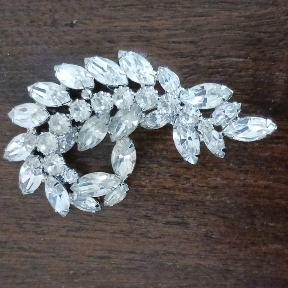 Chunky Vintage Large Statement Rhinestone Brooch 3" Grandma core